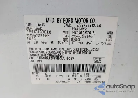 2014 Ford Explorer Xlt from USA, damaged, VIN 1FM5K7D83EGA16017